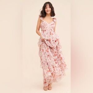 Mac Duggal Pink Floral High-Low Ruffle Dress